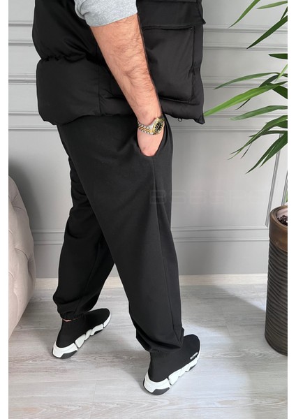 Kışlık Siyah Paçası Lastikli Geniş Salaş Eşofman Altı Rahat Oversize Jogger
