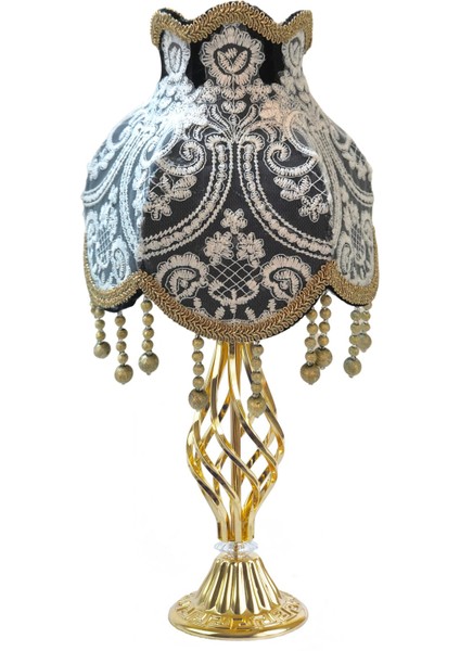 Fransız Dantel Koyu Füme Kadife Kumaş Klasik Abajur