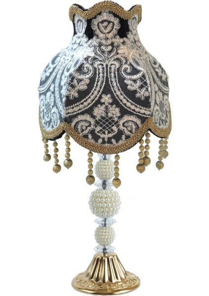 Fransız Dantel Koyu Füme Kadife Kumaş Klasik Abajur