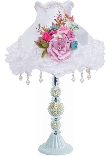 Çiçek Dekorlu Abajur Beyaz Klasik Model