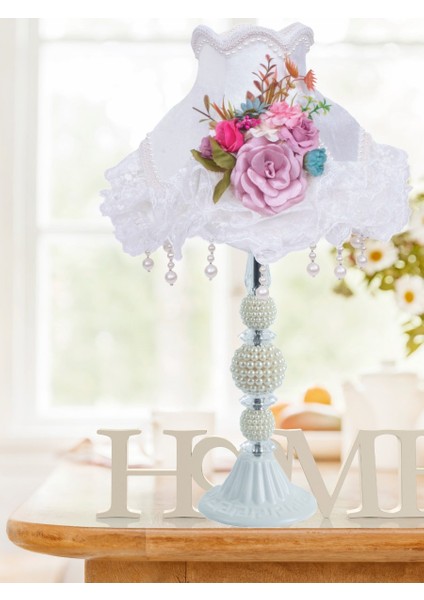 Çiçek Dekorlu Abajur Beyaz Klasik Model fiyatları