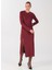 Bisiklet Yaka Düz Maksi Bordo Kadın Elbise ELBFW22-41 2