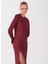 Bisiklet Yaka Düz Maksi Bordo Kadın Elbise ELBFW22-41 3