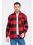 Erkek Kırmızı-Siyah Oversize Kareli Ekoseli Pamuklu Kalın Kumaş Oduncu Ceket Gömlek 1