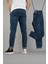 Erkek Slim Fit Dar Kesim Tırnaklı Kot Pantolon Mavi 2