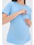Hamile Emzirme Detaylı Kısa Kollu T-Shirt Mavi 4