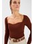 Kalp Yaka Triko Bluz - Kahve 1