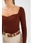 Kalp Yaka Triko Bluz - Kahve 4