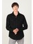 Slim Fit Uzun Kollu Kışlık Oduncu Çift Cep Kapaklı Düz Unisex Siyah Gömlek 1