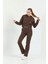 Crop Sweatshirt Eşofman Takım Xs Beden Kahve 2