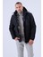 Erkek Kapüşonlu Su ve Rüzgar Geçirmez Kapitone Içi Kürklü Elyaf Dolgulu Şişme Siyah Softshell Mont 1