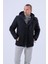 Erkek Kapüşonlu Su ve Rüzgar Geçirmez Kapitone Içi Kürklü Elyaf Dolgulu Şişme Siyah Softshell Mont 4