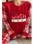 Kırmızı It's Winter Desenli Kadın Peluş Pijama Takımı 4