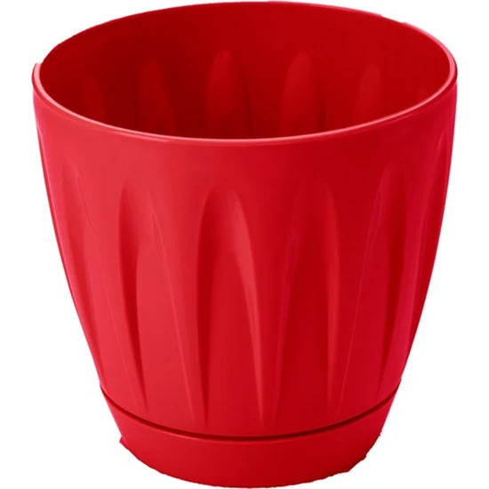 ToXA 3 Litre Kırmızı Papatya Saksı Parlak Plastik Dekoratif Geçme Tabaklı Drenajlı Çiçek Saksısı No2