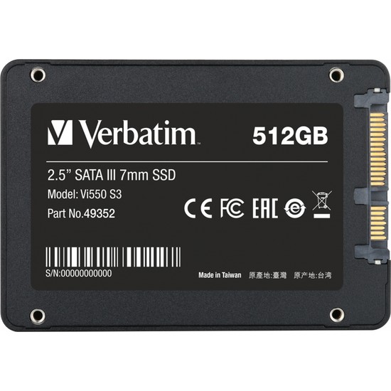 Verbatim 512GB Dahili Sata Vi550 SSD S3 2.5" 500MB/S - 550MB/S (49352) - Dahili SSD
