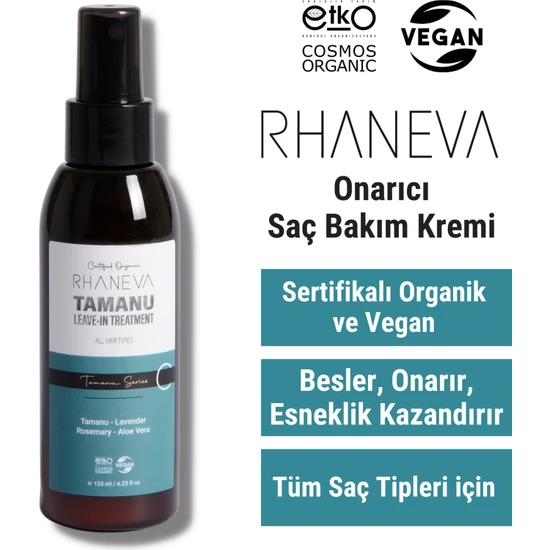 Rhaneva Onarıcı Saç Bakım Kremi, Organik ve Vegan Sertifikalı, 125 ml