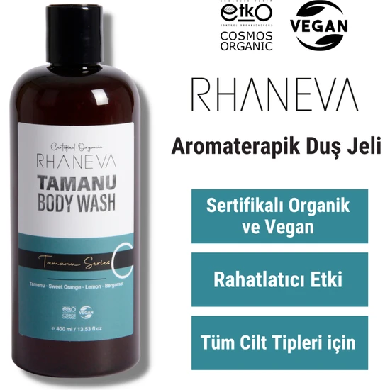 Rhaneva Tamanu Serisi Aromaterapik Duş Jeli, Organik ve Vegan Sertifikalı, 400 ml