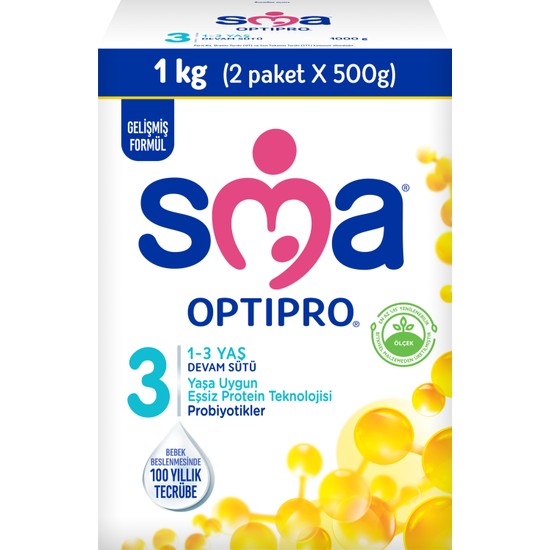 Sma Optipro Probiyotikli 3 1 kg (500 gr x 2 Paket) 1-3 Yaş Devam Sütü