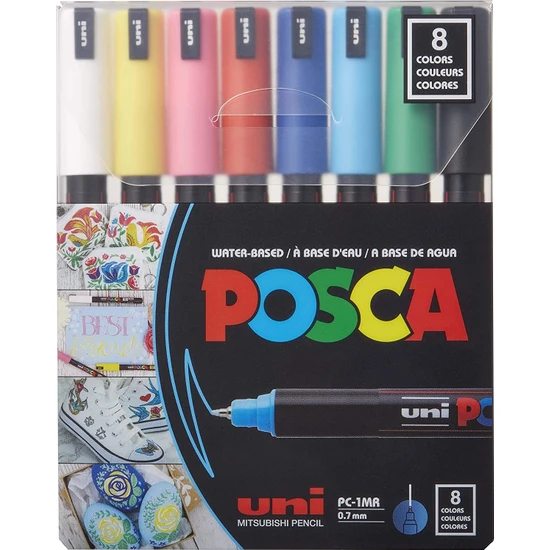 Uni Posca Pc-1mr 0.7 Su Bazlı Boyama Markörü Seti 8 Renk Ana Renkler