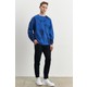 AC&Co / Altınyıldız Classics Erkek Saks Mavi Oversize Bol Kesim Bisiklet Yaka Modern Desenli Yumuşak Dokulu Sweatshirt