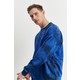AC&Co / Altınyıldız Classics Erkek Saks Mavi Oversize Bol Kesim Bisiklet Yaka Modern Desenli Yumuşak Dokulu Sweatshirt