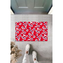 Dormot Home Çok Amaçlı Dijital Minik Çiçekler Kırmızı Kapı Paspası Dış Mekan Paspas