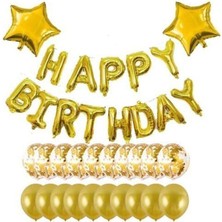 Çıtı Pıtı Store Happy Bırthday Gold Folyo Balon Şeffaf Balon Set Doğum Günü Seti Yetişkin Parti Seti