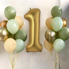 Çıtı Pıtı Store 1 Yaş Gold Balon ve 16 Balon (4küfyeşil+4mintyeşil+4somon+2gold+2gümüş) 16IN1