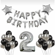 Çıtı Pıtı Store Gümüş 2 Yaş Happy Bırthday Folyo Balonlu Yıldızlı Set