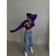 Pubblica Kadın Berkeley Baskılı Crop Mor Sweatshirt