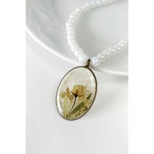 Halley Concept Özel Tasarım El Yapımı Gerçek Çiçekli Epoksi Kolye Doğal Gelinler Için