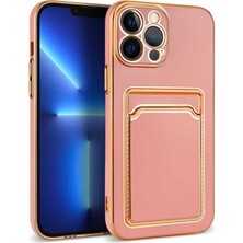 Coverzone iPhone 13 Pro ile Uyumlu Dikişli Kartlıklı Serta Silikon Kılıf Rosegold