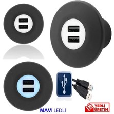 Sanel USB Şarj Ünitesi  12V24V 2AMP Mavi Ledli SUC2B SUC2B