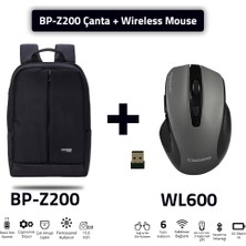 Classone  BP-Z200-WL600 Mouse -15.6" Su Geçirmez  Kumaş Laptop ,notebook Sırt Çantası Siyah+Kablosuz Mouse