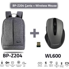 Classone  BP-Z204-WL600 Mouse -15.6" Su Geçirmez  Kumaş Laptop ,notebook Sırt Çantası Gri+Kablosuz Mouse