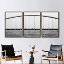 Kayra Export 3 Parçalı Gold Çerçeveli Kanvas Tablo Köprü Bisiklet Kanvas Baskı Deniz Kanvas Sanatı