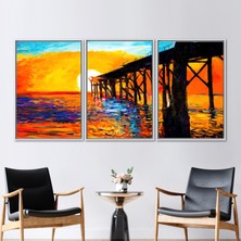 Kayra Export 3 Parçalı Beyaz Çerçeveli Kanvas Tablo Deniz Manzarası 3 Boyutlu Kanvas Gün Batımı Kanvas Poster