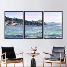 Kayra Export 3 Parçalı Siyah Çerçeveli Kanvas Tablo Soyut Deniz Manzarası Soyut Manzara 3 Boyutlu Kanvas