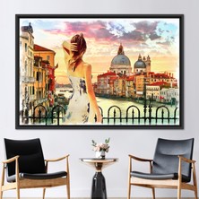 Kayra Export 1 Parça Siyah Çerçeveli Kanvas Tablo Büyük Kanal Manzarası Duvar Süsü Yağlı Boya Baskısı