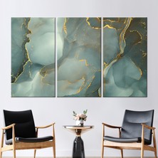 Kayra Export 3 Parçalı Kanvas Tablo Yeşil Mermer Tuval Dekoru Yeşil Mermer Sanat Modern Mermer Posteri