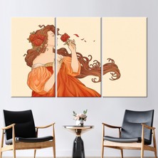 Kayra Export 3 Parçalı Kanvas Tablo Modern Duvar Dekoru Mucha Tanrıça Güller Sanat Mucha Tanrıça Sanat Eseri