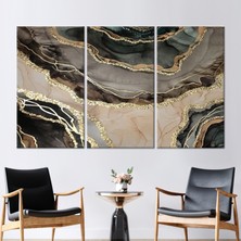 Kayra Export 3 Parçalı Kanvas Tablo Soyut Kanvas Dekor Kahverengi Mermer Kanvas Alkol Mürekkebi Kanvas Poster