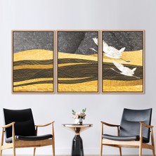 Kayra Export 3 Parçalı Naturel Çerçeveli Kanvas Tablo Gri Kanvas Dekor Soyut Kanvas Poster