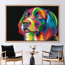 Kayra Export 1 Parça Naturel Çerçeveli Kanvas Tablo Köpek Duvar Süsü Renkli Köpek Kanvas Baskı