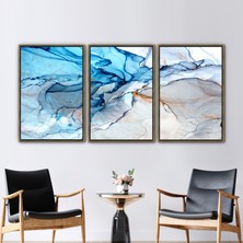 Kayra Export 3 Parçalı Gold Çerçeveli Kanvas Tablo Mermer Sanat Eseri Modern Baskılı Soyut Kanvas Sanatı