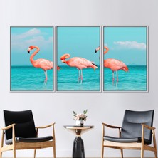 Kayra Export 3 Parçalı Beyaz Çerçeveli Kanvas Tablo Deniz 3 Boyutlu Kanvas Tropikal Kanvas