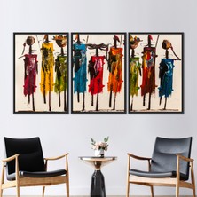 Kayra Export 3 Parçalı Siyah Çerçeveli Kanvas Tablo Masai Kanvas Sanatı Soyut Kanvas Poster