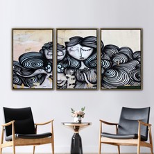 Kayra Export 3 Parçalı Gold Çerçeveli Kanvas Tablo Grafiti Kanvas Graffiti Athena Saç Sanat Eseri