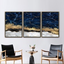 Kayra Export 3 Parçalı Gold Çerçeveli Kanvas Tablo Modern Kanvas Soyut Kanvas Poster Mermer Duvar Dekoru