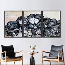 Kayra Export 3 Parçalı Siyah Çerçeveli Kanvas Tablo Özet Duvar Dekoru Athena Graffiti Posteri